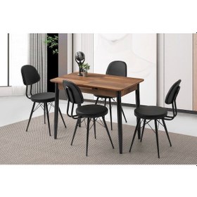 Resim Milano Ceviz Ahşap Salon Yemek Masa Sandalye Takımı 4 Sandalyeli Ortadan Açılır Büyüyen 70x120cm 