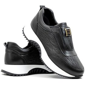 Resim Zarex 919 Kadın Hakiki Deri Lastikli Günlük Casual Ayakkabı Siyah Krem 