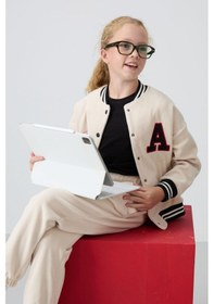 Resim Tommy Life Bej Kalın Yumuşak Dokulu Standart Fit Nakışlı Polar Kız Çocuk Kolej Ceket - 75156 Bej 
