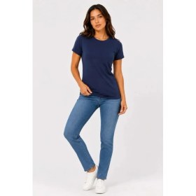 Resim Çamaşır Kenti Basic Tişört Bisiklet Yaka Kısa Kol Günlük Yazlık Slim Fit T-Shirt - Lacivert 