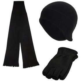 Resim Axe Sportswear Kışlık Parmaksız Polar Eldiven - Kulaklı Bere - Atkı 3'lü Set Siyah 