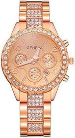 Resim Generisch Clock MS Watch Steel Diamond Quartz Analog Diamond Strip Lüks Saat Tam Bayan Saati Kol Saatleri Şarap Kırmızısı 