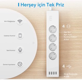 Resim Meross Wi-Fi Uzaktan Kontrollü Akım Korumalı 4 USB Girişli Akıllı 4lü Priz 