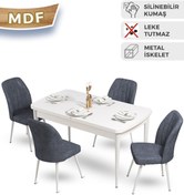 Resim Canisa Mun Serisi, 80x132 Açılabilir Mdf Mutfak Masa Takımı, Beyaz Masa , 4 Füme Sandalye 