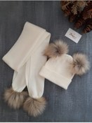 Resim pempem bandana Kız Bebek Naturel Ponponlu Atkı Bere Set ( 0 1) Yaş 