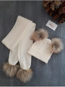 Resim pempem bandana Kız Bebek Naturel Ponponlu Atkı Bere Set ( 0 1) Yaş 