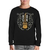 Resim Rock 'N Roll Guitar Siyah Çocuk Sweatshirt Siyah 