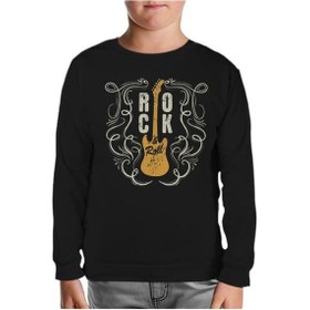 Resim Rock 'N Roll Guitar Siyah Çocuk Sweatshirt Siyah 