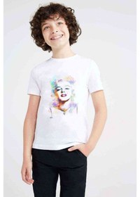Resim Marilyn Monroe Baskılı Unisex Çocuk Beyaz T-Shirt 