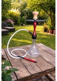 Resim Nargile Takımı 60 Cm Büyük Boy Cam Şişe 17 Cm Çap Modern Kırmızı Gövde Bahçe & Balkon Kullanımına Uygun Şık Nargile 