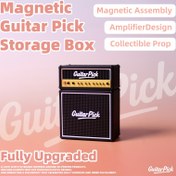 Resim Manyetik Gitar Penası Tutucu Kutu Retro Hoparlör Stili Penas Organizatör Standı, Müzisyenler için Yaratıcı Rock Müzik Hediyesi Grup Malzemeleri Aksesuarları Muzik Severler İçin Harika Masaüstü Dekor 