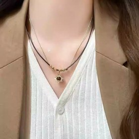 Resim Bohemce Işık Lüks Üst Aksesuarı! Kaplan Gözü Taşı Güneş Çiçeği Kolye Doğal Desenlerle, Çift Katmanlı, Melandewood Tarzı Yüksek Kaliteli Şifre 