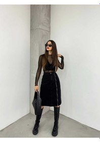 Resim Shevega Kadın Siyah Ön Fermuar Detayli Kot Etek Siyah 