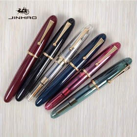 Resim 1 adet Jinhao 9019 Serisi Şeffaf Mavi Akrilik Altın Kenarlı İridyum Uçlu Kaligrafi Dolma Kalem Büyük Dönüştürücü ile 