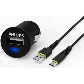 Resim Philips DLP2520C/97 USB Araç Şarj Cihazı 2.1A + USB-C 1.2 mt Şarj Kablosu Siyah 