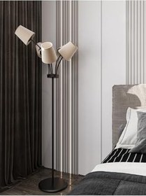 Resim FLORİNA Modern Siyah Metal 5 Krem Kumaş Başlıklı Asimetrik Metal Lambader SİYAH-KREM Tek Ebat 