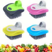 Resim 1 PC/2PCS Çeşitli Amaçlı Sebze Fırçası Seti - Plastik Sap, Elektriksiz Yeniden Kullanılabilir Meyve ve Patates Temizleyici, Orta Sertlikteki Tüyleri ile Hassas/Sert Cilt Temizliği için Silikon Kenarı 