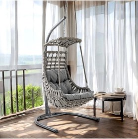 Resim Capri Swing Alaçatı Tekli Rattan Bahçe Salıncağı | Balkon Salıncağı 