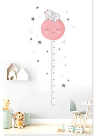 Resim Sevimli Uyuyan Fil ve Pembe Ay Boy Ölçer Çocuk Odası Duvar Sticker - 50 cm / Renkli / Boy Ölçer 