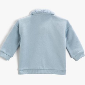 Resim Erkek Bebek NYC Baskılı Yakası Peluş Sweatshirt Pamuklu 