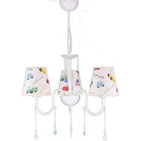 Resim Şenay Aydınlatma Çocuk odası 3'lü Kumaş Abajur Avize-Beyaz Araba 