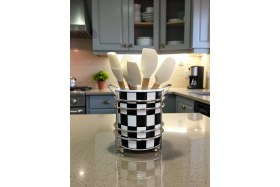 Resim Feyza Design Şık Siyah Damalı Seramik Metal Kaşıklık - Feray Home 