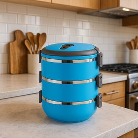 Resim Topkapı 3 Katlı Sızdırmaz Yemek Termosu Sefer Tası Tek Kişilik Hacimi Vardır 