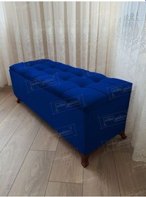 Resim Çizgi Kapitoneli Sandıklı Puf 90 Cm Ceviz Ayak Laciver 