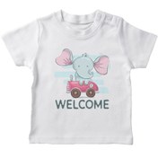 Resim Angemiel Baby Araçtaki Fil Erkek Bebek Tişört Beyaz B0276MDBBKETSRT 