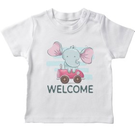 Resim Angemiel Baby Araçtaki Fil Erkek Bebek Tişört Beyaz B0276MDBBKETSRT 