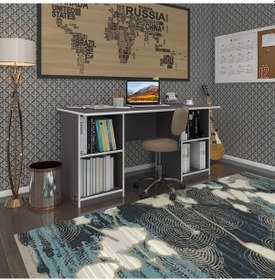 Resim Kenzlife Ofis Masası Masi Oka Gri 75 160 60 Raflı Dolap Çiftli Bilgisayar Çalışma Masası 