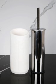 Resim 2 Parça Dekoratif Beton Tuvalet Fırçası Metal Wc Fırçalığı Beyaz 