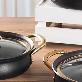 Resim OMS Bakraç Güveç Sahan Takımı - Yanmaz Yapışmaz 3'lü Sahan Seti Siyah Gold - 3724 