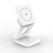 Resim 3'ü 1 arada Katlanabilir Şarj İstasyonu iPhone için, iPhone 15 14 13 12 Pro/Max/Plus ile uyumlu Hızlı Manyetik Kablosuz Şarj Standı, Apple Watch 9/8/7/6/5/4/3/2/SE/Ultra 2 için 5W, AirPods 3/2/Pro için 