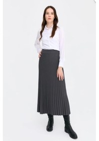Resim Desen Triko Kadın Pileli Triko Etek Antrasit Antrasit 
