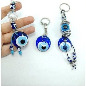 Resim Nazar Boncuğu Anahtarlık El Yapımı Cam Küre Sade Temalı Hediyelik 