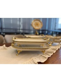 Resim Atabey Home 5 Parça Oval Porselen Çeyiz Seti Döküm Çerçeveli-Ayaklı-Kulplu & Sunum Seti Gold & Sunum Kayık 