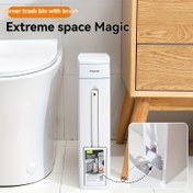 Resim Yerden Tasarruflu İnce Köşe Çöp Kutusu ve Tuvalet Fırçası Tutucu - Kompakt Dikdörtgen Banyo Çöpi, Dayanıklı Plastik Tasarım, Elektriksiz Ev Kullanımı, Tuvalet Kağıdı Askısı Uyumlu, Ekstrem Yer Tasarrufu, Çok Amaçlı Temizlik Aksesuarı 