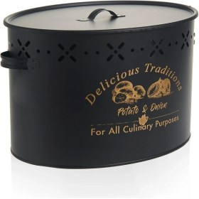 Resim Çok Bölmeli Siyah Metal Patates ve Soğan Kovası, 18 Litrelik Depolama Çözümü 