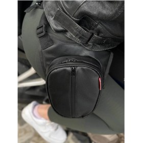 Resim Motobros Karbon Desenli Deri Motosiklet Bacak Çantası 3 Gözlü (Su Geçirmez) 