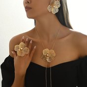 Resim 3 adet Kadın Moda Hollow 3D Çiçek Seti Beyaz Boncuklarla, Boho Vintage Stil Alaşım Takılar Günlük ve Parti Durumları İçin, Çok Yönlü Hediye Seti, Çok Yönlü Takı|Vintage Çiçek Tasarımı|Alaşım Yapı 