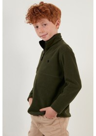 Resim Lela Yumuşak Dokulu Fermuarlı Dik Yaka Şardonlu Kışlık Unisex Çocuk Polar 5905002 Haki 