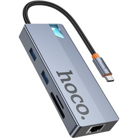 Resim hoco. HB52 Wow 8in1 100W PD 100 Mbps Ethernet 4K Hub Dönüştürücü - Gri 
