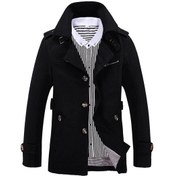 Resim Erkek Sonbahar Günlük Trençkotu, Orta Boy, Saf Pamuklu Ceket Siyah 