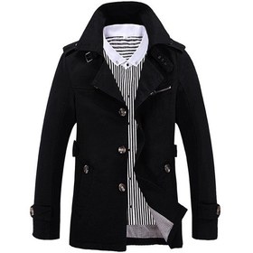 Resim Erkek Sonbahar Günlük Trençkotu, Orta Boy, Saf Pamuklu Ceket Siyah 