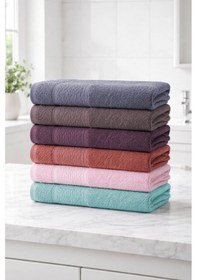 Resim Elif Mira 6 Lı El Yüz Havlusu Seti %100 Pamuklu 50x90 Cm Pure Cotton Mint 