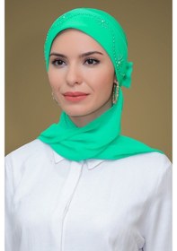 Resim Hürrem Bone Su Yeşili Pratik Hazır Geçmeli Tesettür Bone Sandy Kumaş Güllü Iş Su Yeşili 