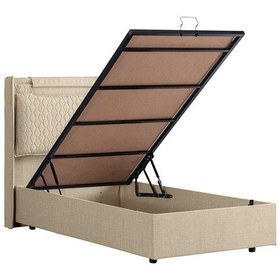 Resim Setaymobilya Baza, Zagreb Tek Kişilik Baza + Başlık + Comfort Yatak, Krem 