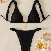 Resim Kadın Pembe Bikini Seti - Yüksek Kesim Külotlar ile Dantel Detaylı Straplez Üst, Yüzme ve Plaj Giyiminde Esnek Kumaş|Dantel Detaylı Üst|Esnek Malzeme 