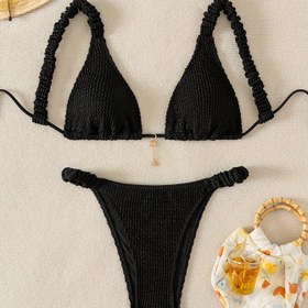 Resim Kadın Pembe Bikini Seti - Yüksek Kesim Külotlar ile Dantel Detaylı Straplez Üst, Yüzme ve Plaj Giyiminde Esnek Kumaş|Dantel Detaylı Üst|Esnek Malzeme 